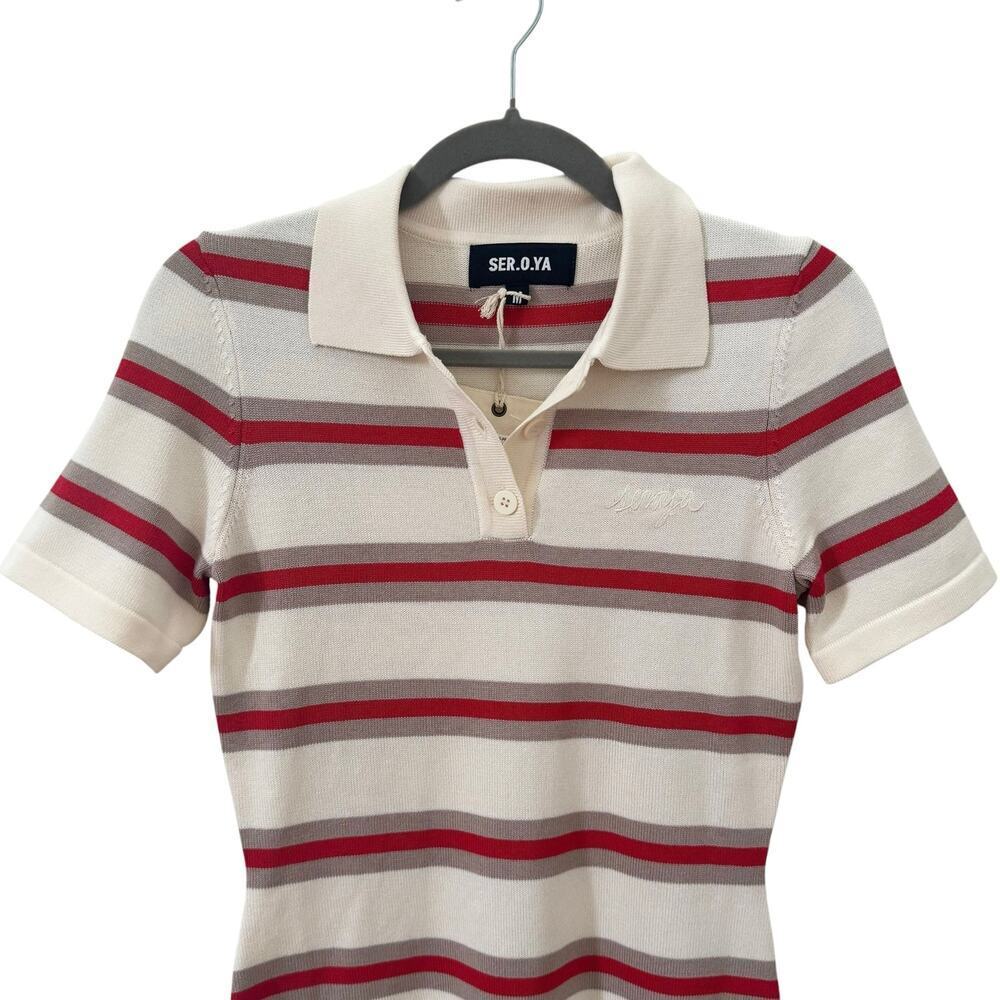 NWT SER.O.YA Retrofete Liev Knit Mini Dress in Eggshell/Cherry/Sand Size M - Picture 6 of 11